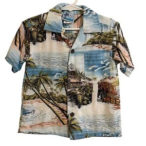 RJC Boys Palm Tree, Beach, Ocean Print Hawaiian Shirt Size 2